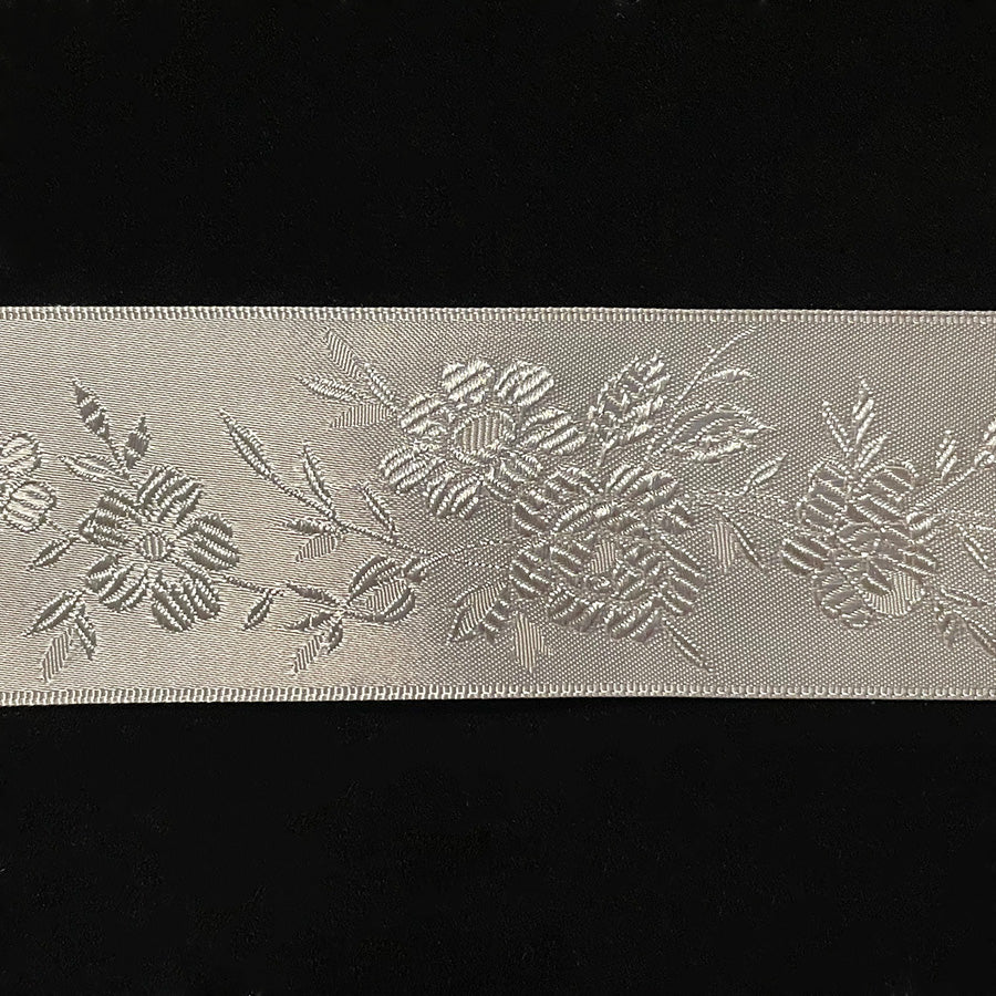 160.2 Satin jacquard floral ribbon medium dove grey 1-1/2" (35mm)
