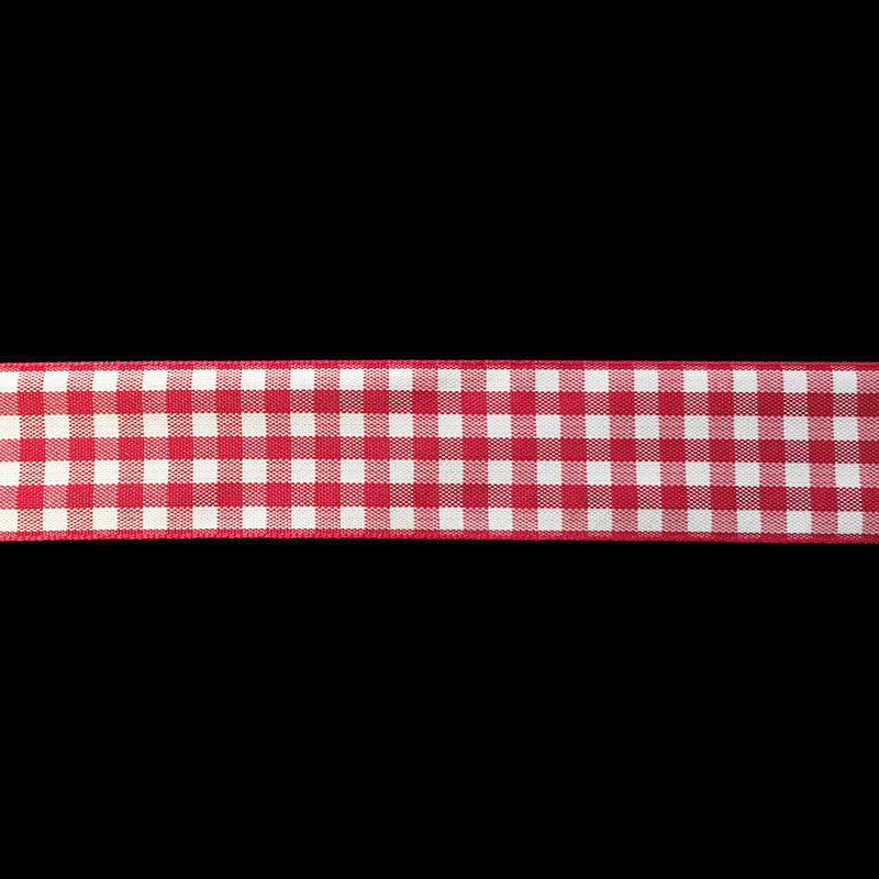 350.2 - 5 YARDS RETAIL - Red & white check gingham ribbon trim 7/8" (22mm)