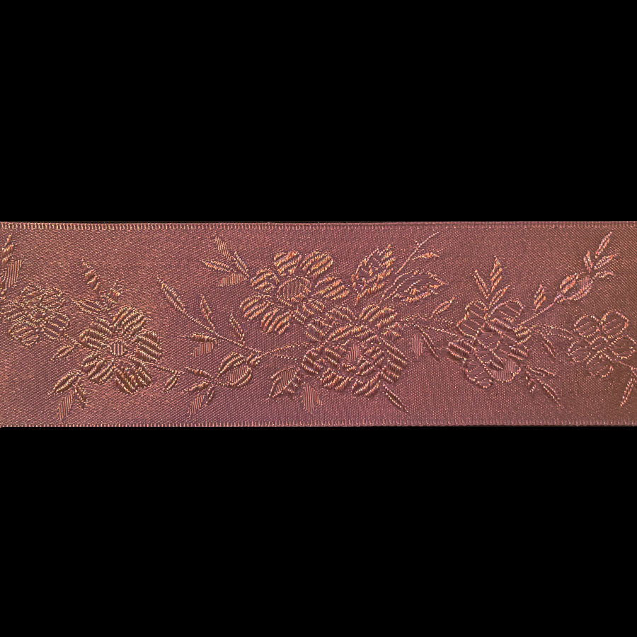 160.6 Satin jacquard floral ribbon chestnut brown 1-1/2" (35mm)