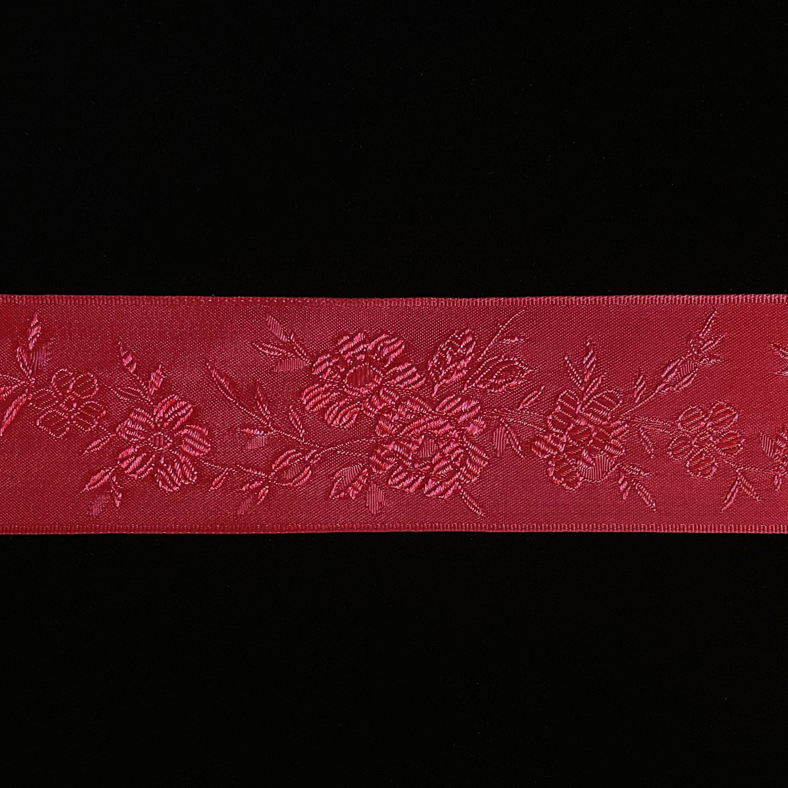 160.3  160.3 Satin jacquard floral ribbon claret burgundy red 1-1/2" (35mm)