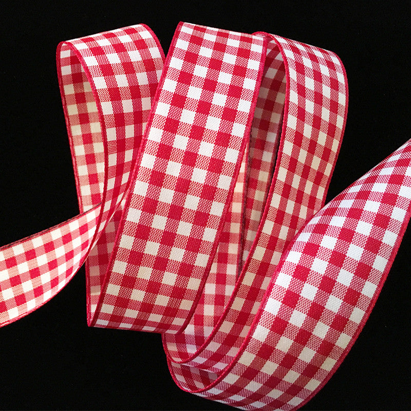 350.2 - 5 YARDS RETAIL - Red & white check gingham ribbon trim 7/8 (2