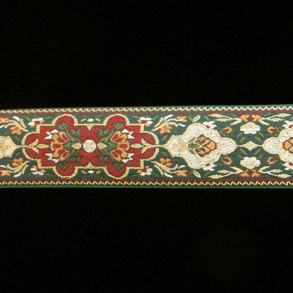 403.1 Pushkin green narrow jacquard trim 1-3/16 (30mm) - Palladia Passementerie
