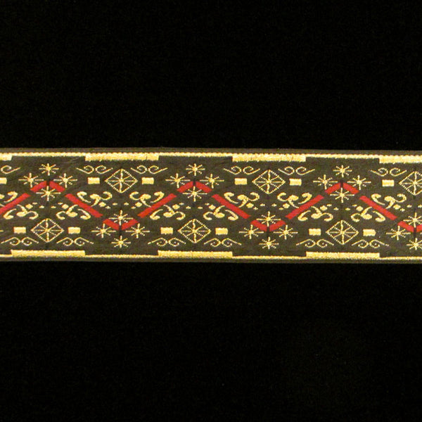 410 Red zig jacquard trim 1-1/2" (38mm) - Palladia Passementerie
 - 1