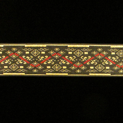 410 Red zig jacquard trim 1-1/2" (38mm) - Palladia Passementerie
 - 1