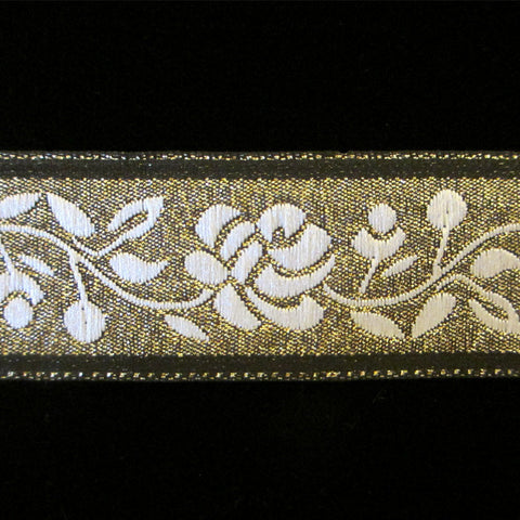 444 White rose jacquard trim 1" (25mm) - Palladia Passementerie
 - 1