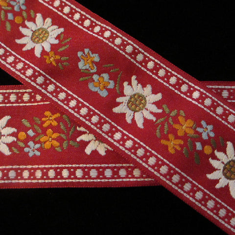 450.3 Edelweiss dark red jacquard trim 1-⅜" (35mm) - Palladia Passementerie
 - 1