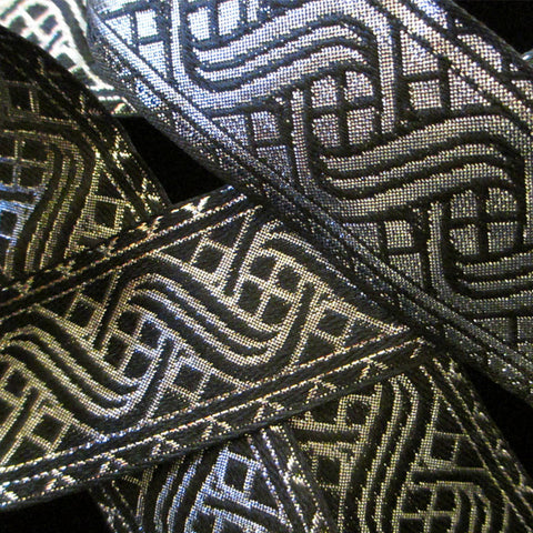 455.1 Icelandic black/silver jacquard trim 1-1/2" (38mm) - Palladia Passementerie
 - 2