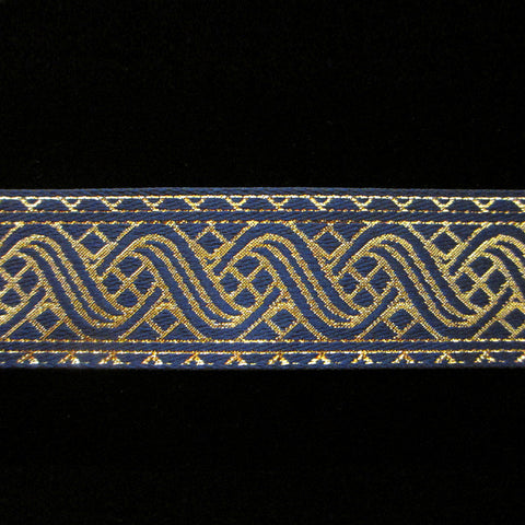 455.3 Icelandic blue/gold jacquard trim 1-1/2" (38mm) - Palladia Passementerie
 - 1