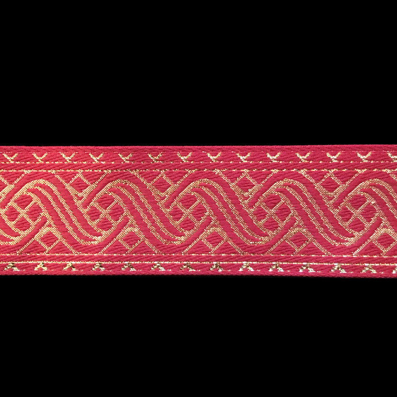 455.4 Icelandic red/gold jacquard trim 1-1/2" (38mm)