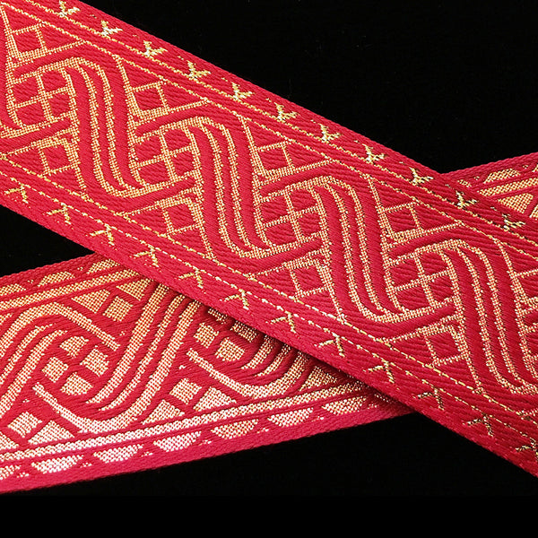 455.4 Icelandic red/gold jacquard trim 1-1/2" (38mm)