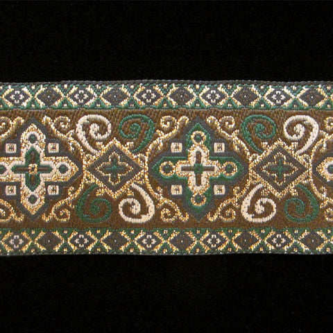 459.1 Byzantium green jacquard trim 1-1/2" (38mm) - Palladia Passementerie
