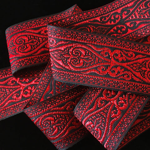 494.7 Jacquard trim "Esterhazy" red and black glossy - 1-3/8" (35mm)