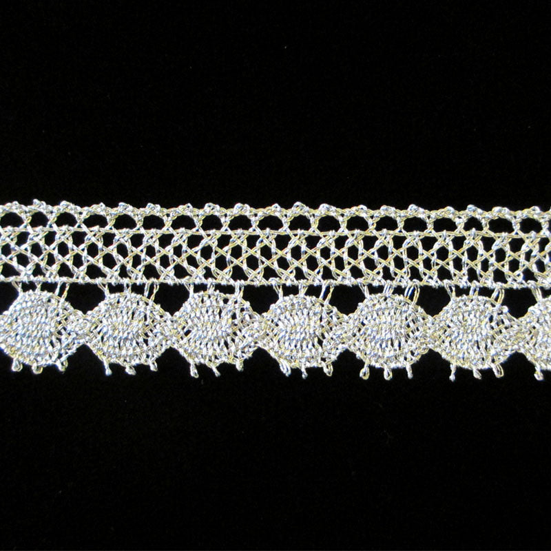 508 Coins metallic lace bright silver 7/8" (22mm) - Palladia Passementerie
