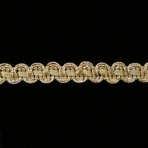 628 Parallel U-loop metallic gimp with ribbon antique gold 3/8" (9mm) - Palladia Passementerie
