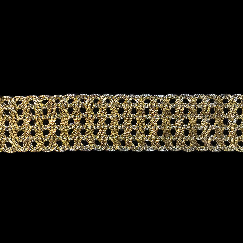 729.2 Mesh metallic gimp trim antique-gold 1" (25mm) - Palladia Passementerie
