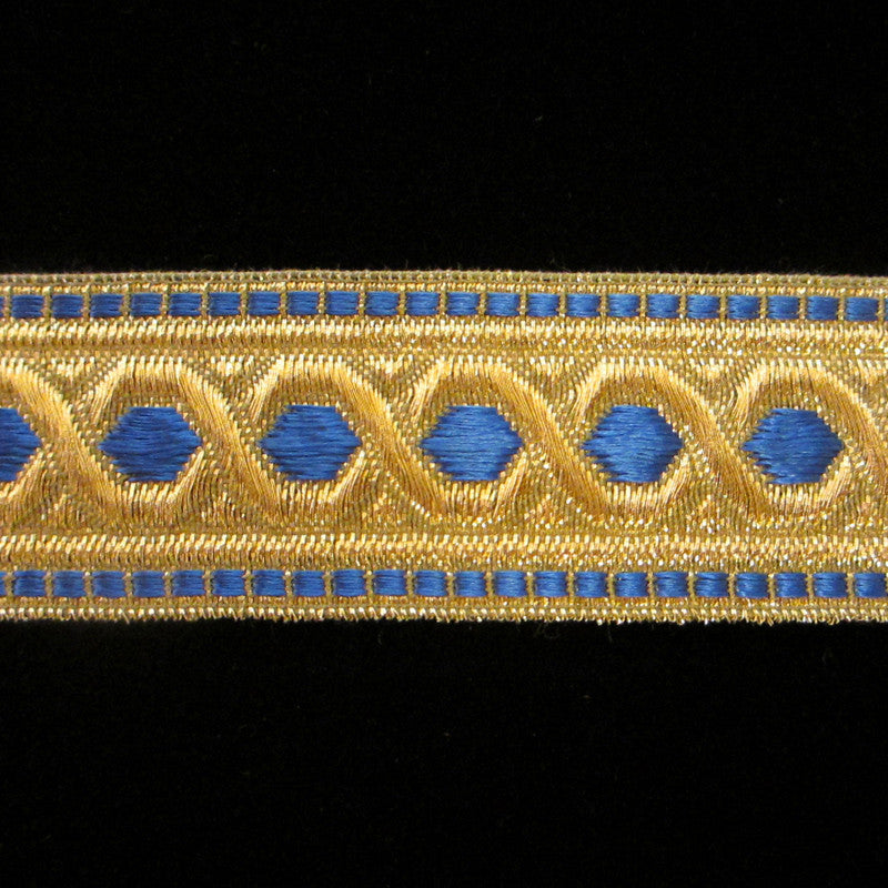 803.3 Hex with border metallic galloon blue/gold 1-3/8" (35mm) - Palladia Passementerie
 - 2