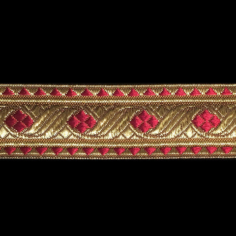 823.5 Diamond bordeaux dark red metallic galloon 1-1/8" (30mm) - Palladia Passementerie
 - 1