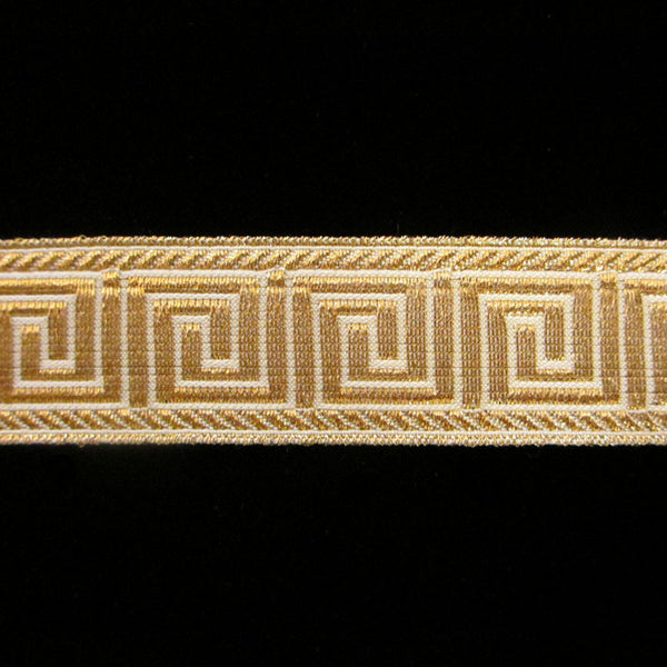 847.4 Greek key metallic galloon white/gold 1" (25mm) - Palladia Passementerie
 - 1