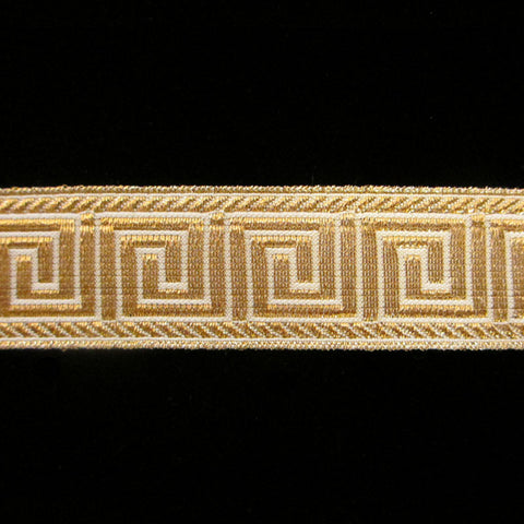 847.4 Greek key metallic galloon white/gold 1" (25mm) - Palladia Passementerie
 - 1