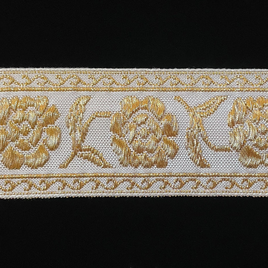 849.2 Tudor rose jacquard trim white/gold - 1-5/8" (41mm)