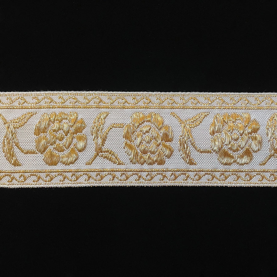 849.2 Tudor rose jacquard trim white/gold - 1-5/8" (41mm)