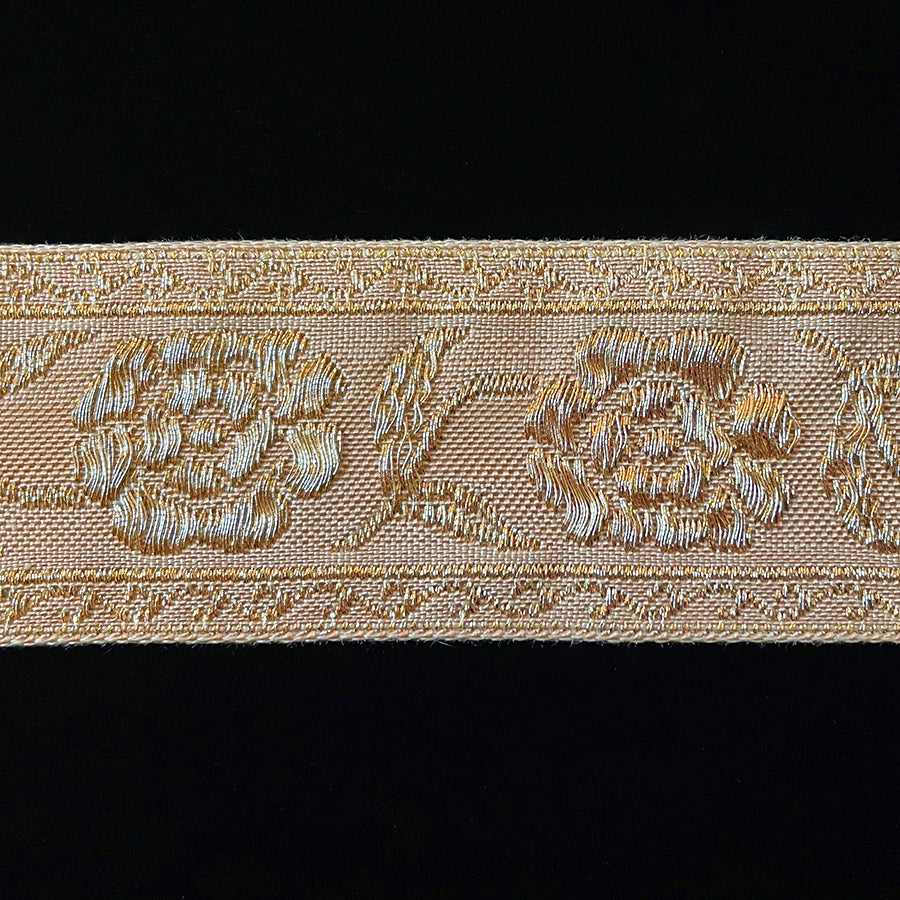 849.3 Tudor rose jacquard trim gold on mocha-gold - 1-5/8" (41mm)